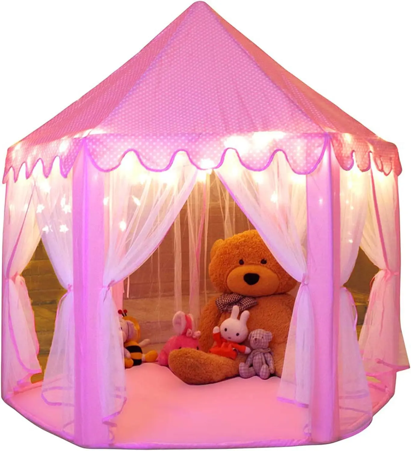 Pink Princess Castle Toddler Tent for Girls, Large Polyester Play Tent - Comfortable Indoor-Outdoor Playhouse Fort with Free Star LED Lights, Ages 2-6, Kindergarten Kids Toy & Aesthetic Room Decor Secret Space