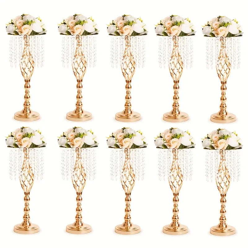 Gold Metal Vase with Crystal Stand - 2/10 Pieces, Classic & Modern Home Decor, Wedding Table Centerpiece for Party Dinner Event Home Supplies