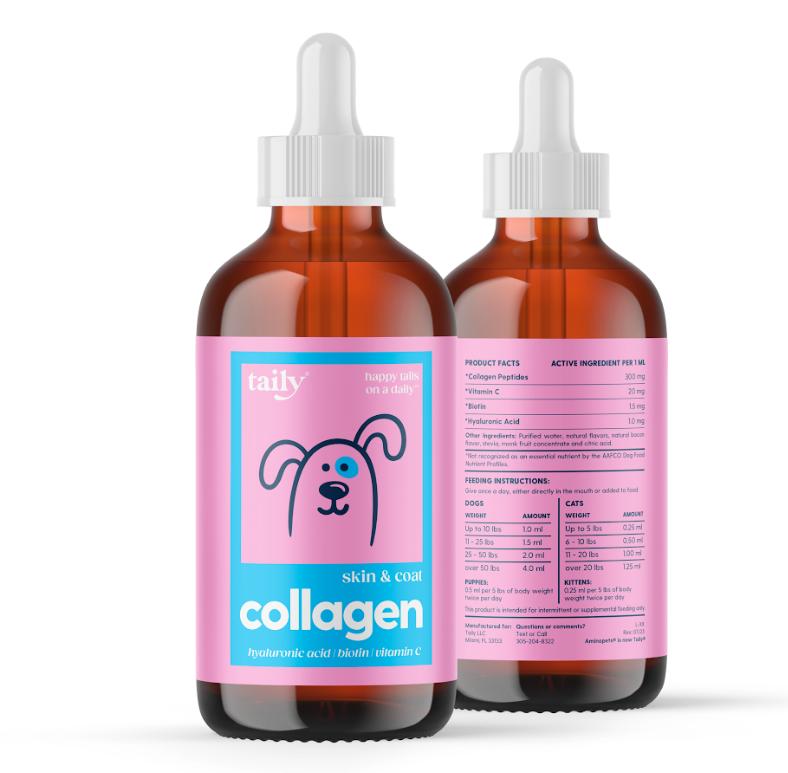 Taily Liquid Collagen for Dogs & Cats - Premium Formula with Hyaluronic Acid, Biotin, & Vitamin C for Stronger Nails, Soft Skin, & Shiny Coat - 18 Months Supply