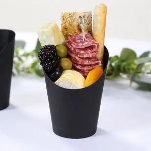 50-Pack Black Paper Popcorn Box Snack Cups 14oz, Disposable Appetizer Cone Cups - Sturdy and Food Grade