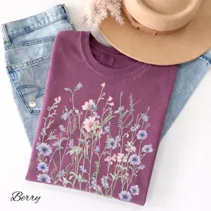 Comfort Colors Wildflower Tshirt, Floral Tee, Vintage Flower T-shirt, Cottagecore Floral Tee, Cute Boho Flower Tshirt, Nature Lover Gift