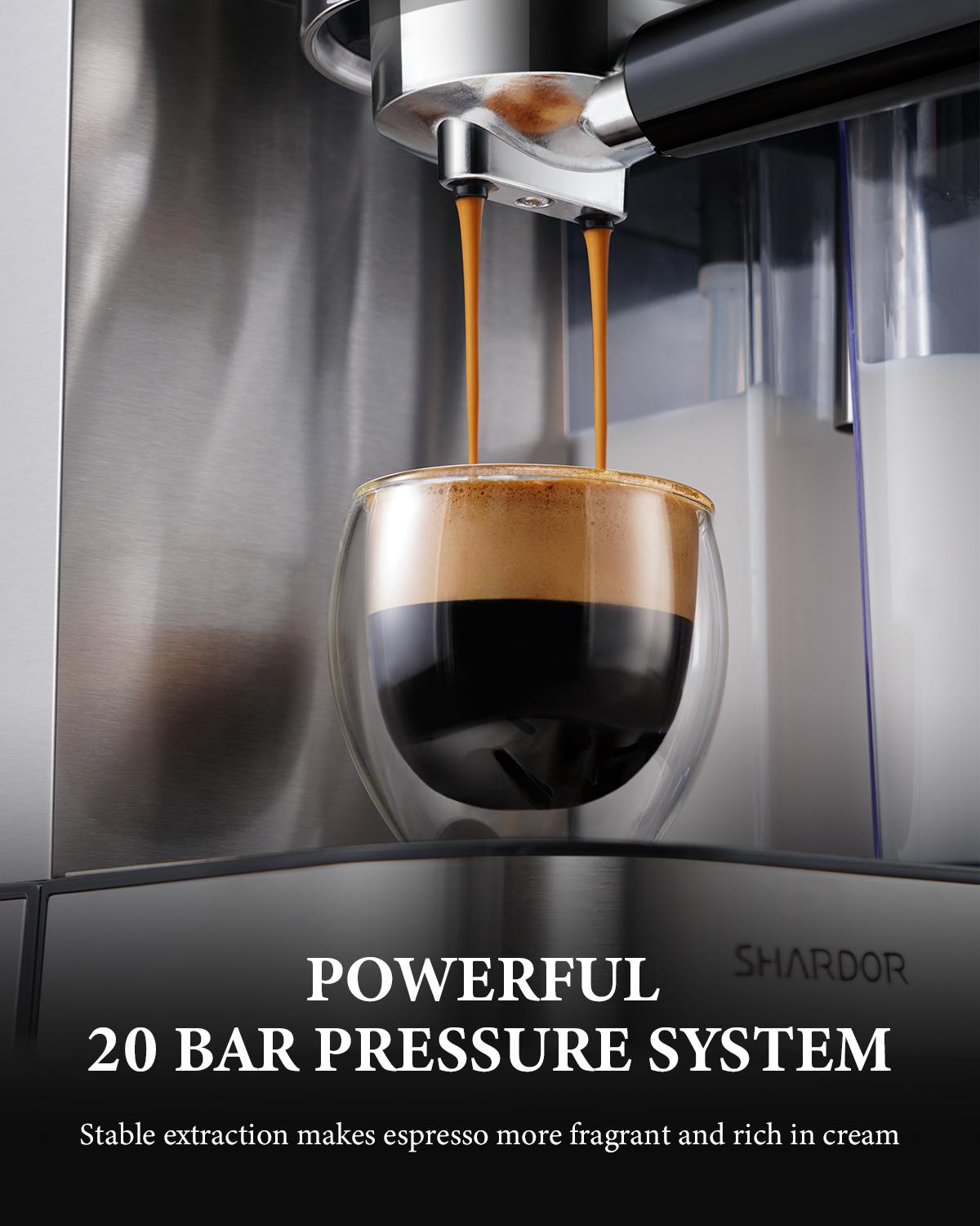 SHARDOR Espresso Coffee Machine Automatic Cappuccino Maker 20 Bar for Home, 6-in-1 Espresso Coffee Maker with Automatic Milk Frother for Cappuccino & Latte, 34 Oz Removable Water Tank, 1350W, Stainless Steel