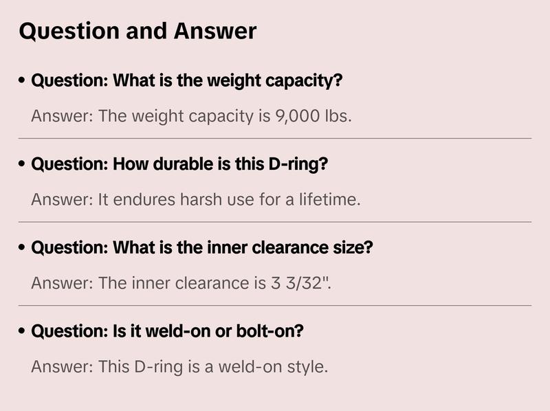 3/4" Forged Weld-On D-Ring - 9,000 lbs.