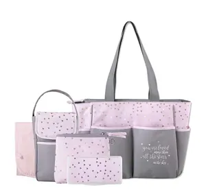 Baby Essentials Stars 5-Piece Diaper Bag Set - pink , one size
