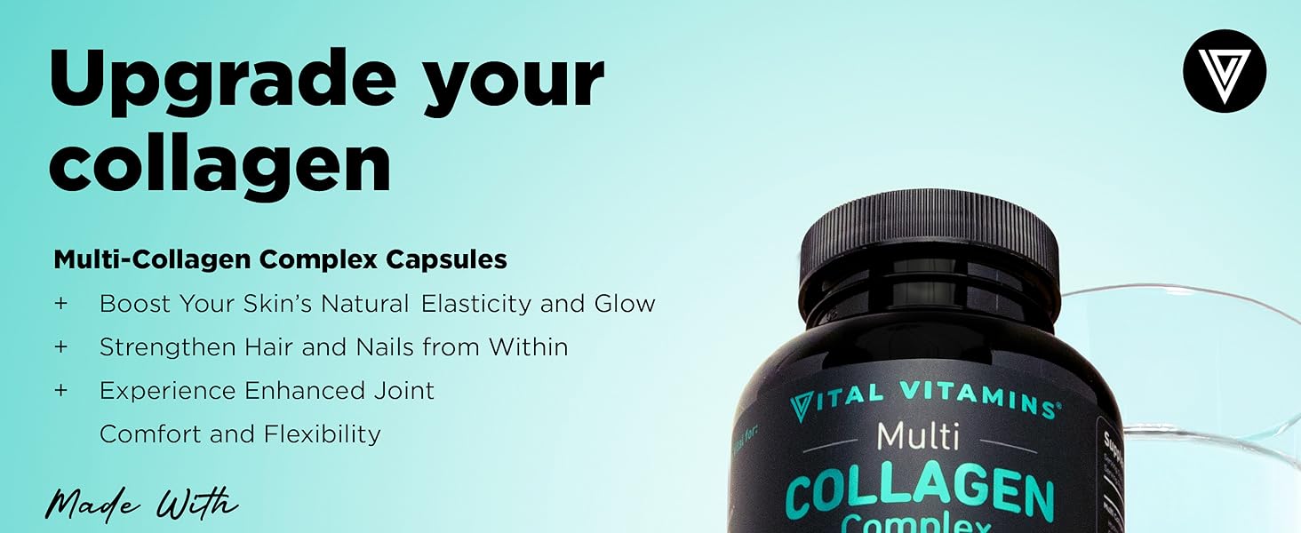 Multi Collagen Complex Dietary Supplement | 5 Types I, II, III, V, X | Grass-Fed Hydrolyzed Collagen Peptides for Healthy Hair, Skin, Nails, Joints & Gut Health | 150 Capsules