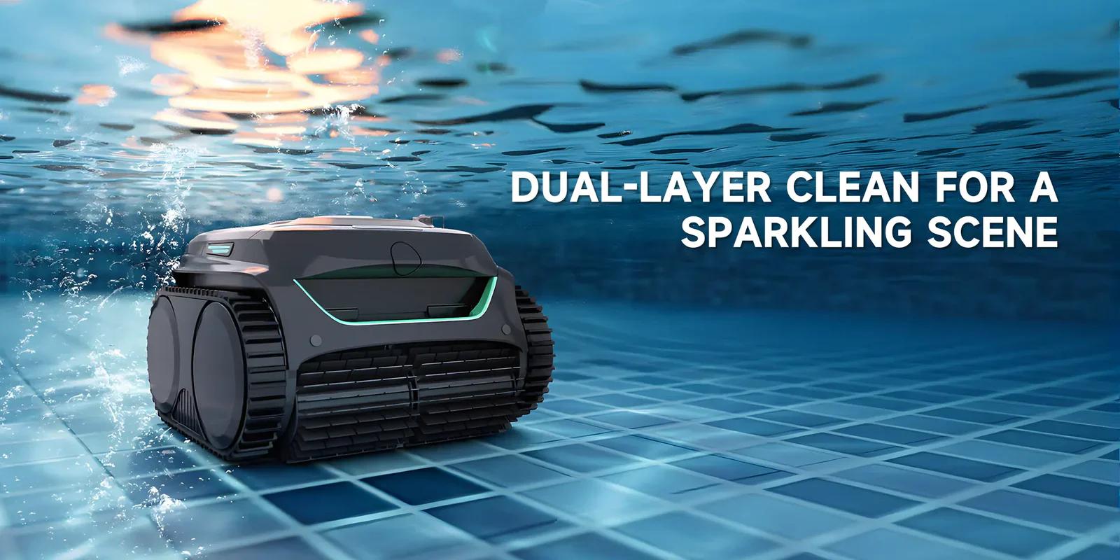 WYBOT C2 Robotic Pool Cleaner, Cordless Pool Vacuum for Inground Pools up to 2152 Sq.ft, Dual Filtration, Powerful Suction, Wall Climbing & Waterline Cleaning, Lasts 180Mins in Echo Mode Tiles, Cordless Dual-Layer Pool Vacuum Robot