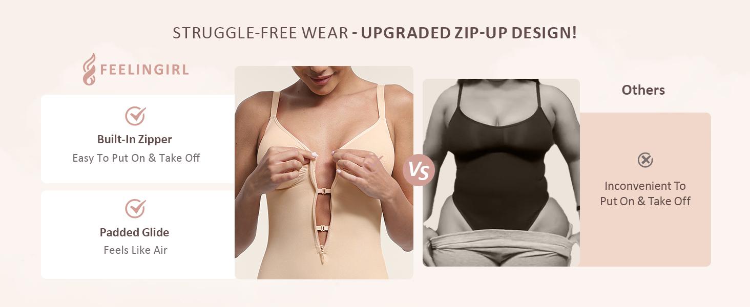 FeelinGirl Seamless Covered Bust Jumpsuit Thong Bodysuit Peach heart collar Fit Womenswear Comfort Shapewear Breathable Comfortable Day Tummy Tuck Garment Shaper Clothes Smooth Zipper Spaghetti Strap new Springtok SpringStatements