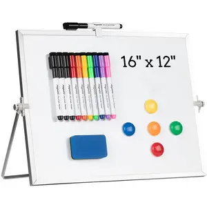 Dry Erase White Board, Magnetic Desktop Whiteboard 16 x 12inch with Stand, 10 Markers, 4 Magnets and 1 Eraser, Portable Double-Sided White Board for Kids Drawing, Office, Home, School