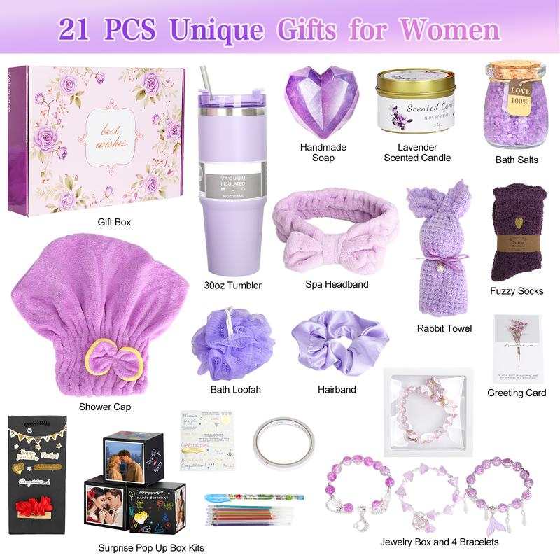 Valentine’s Day Gift Basket for Women – 21-Piece Handmade Birthday Gifts,   Self Care Gifts, Get Well Soon Gifts, Relaxing Spa Gifts, Care Package, Unique Anniversary Gift Basket with Flannel Blanket for Mother, Wife, Best Friend, Sister, Her