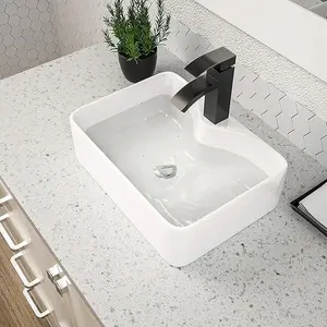 Dcolora 19"x15" Rectangular Vessel Sink – White Ceramic Bathroom Sink, Modern Above Counter Vanity Basin with Faucet Hole, Sleek Rectangular Design for Bathroom Remodel, Elegant Lavatory Sink
