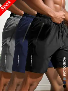 3-Pack Men’s Tech Training Style Athletic Shorts — Black with Zippered Pockets and Logo Badging, Ideal for Gym After-Hours Casual Wear