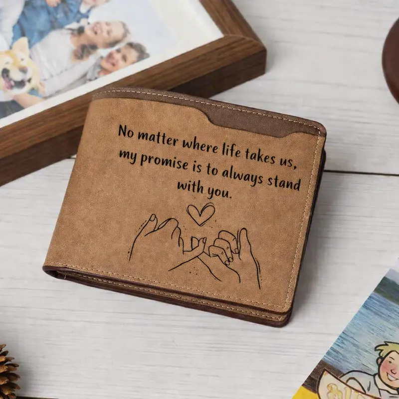 No Matter Where Life Takes Us Laser Engraved Leather Wallet – Personalized Gift for Men  | Thoughtful Gift for Husband, Boyfriend & Father, Father’s Day Gift  Valentine’s Day Gift  Christmas Gift  Birthday Gift