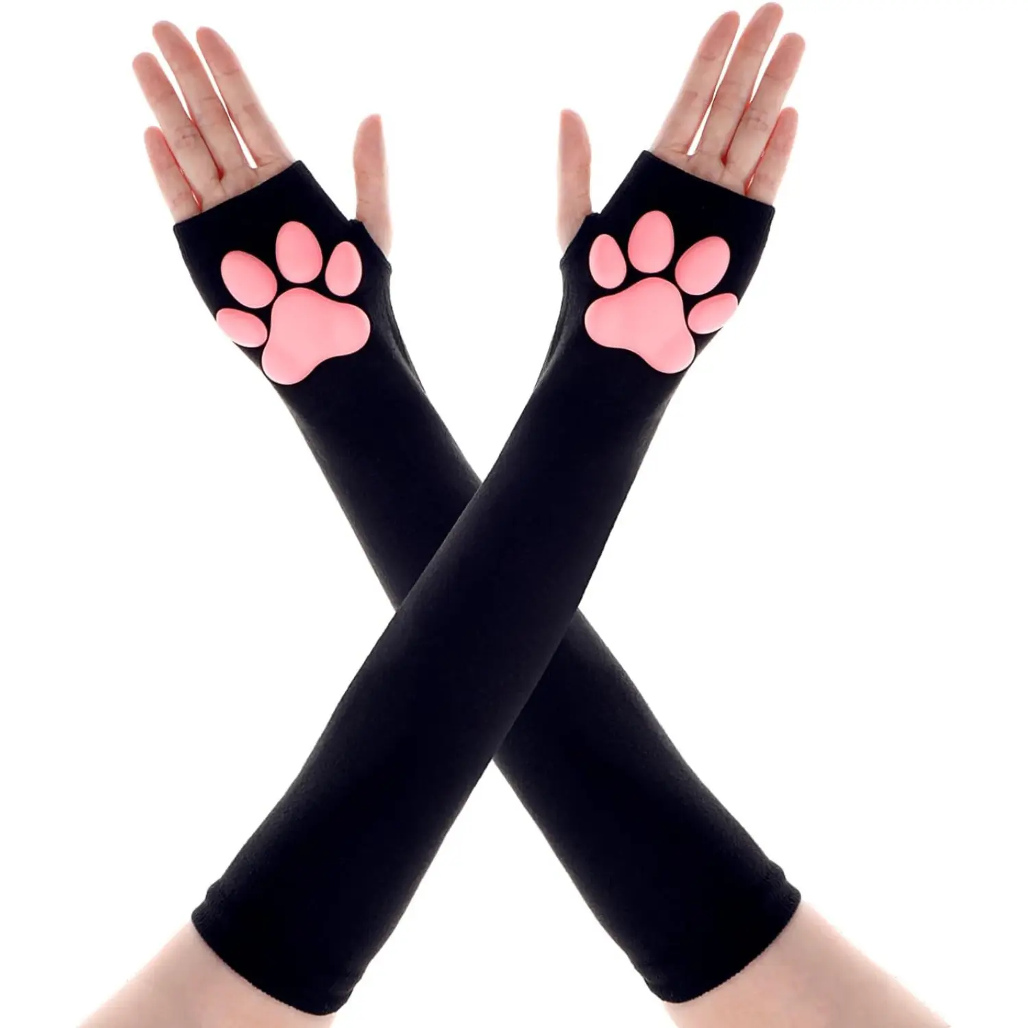 Female Cat Paw Fingerless Gloves - Kawaii Soft Plush Claw Mittens, Casual Wear, Cosplay, Warmth, Lightweight, Hand Washable Fashion Accessory