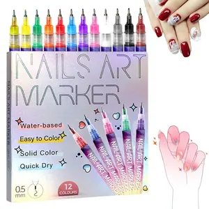 DIY 3D Nail Design Nail Art Pens Kit - 12 Vibrant Colors Quick Dry Waterproof Paint Markers Dotting Floral Hook Line Drawing - Manicure Tools for Women Girls, Home Salon Use,   DIY Painting ,Drying Cutics Acrylic