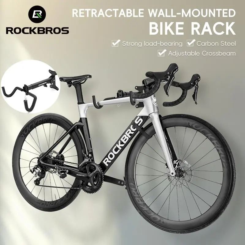 ROCKBROS Bicycle Wall Mount Bike Rack, Sturdy Adjustable Foldable Cycling Holder with Expansion Screws & Frame Protection, 15kg Weight Capacity