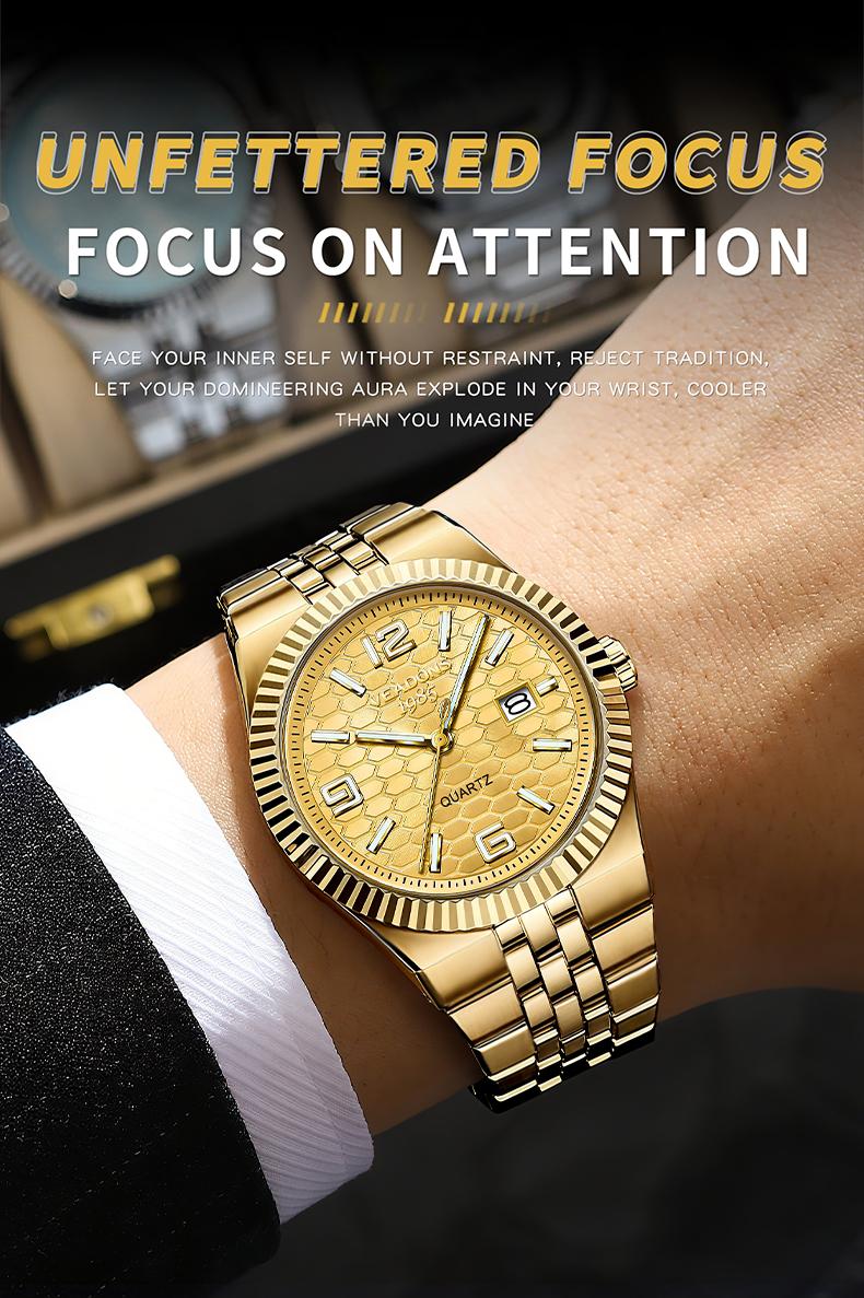 Men's Business Fashion Simulated Quartz Wristwatch with Diamond Accents Three-Dimensional Linear Grid Texture Luminous Display Date Function Water-Resistant Elegant Gift Box