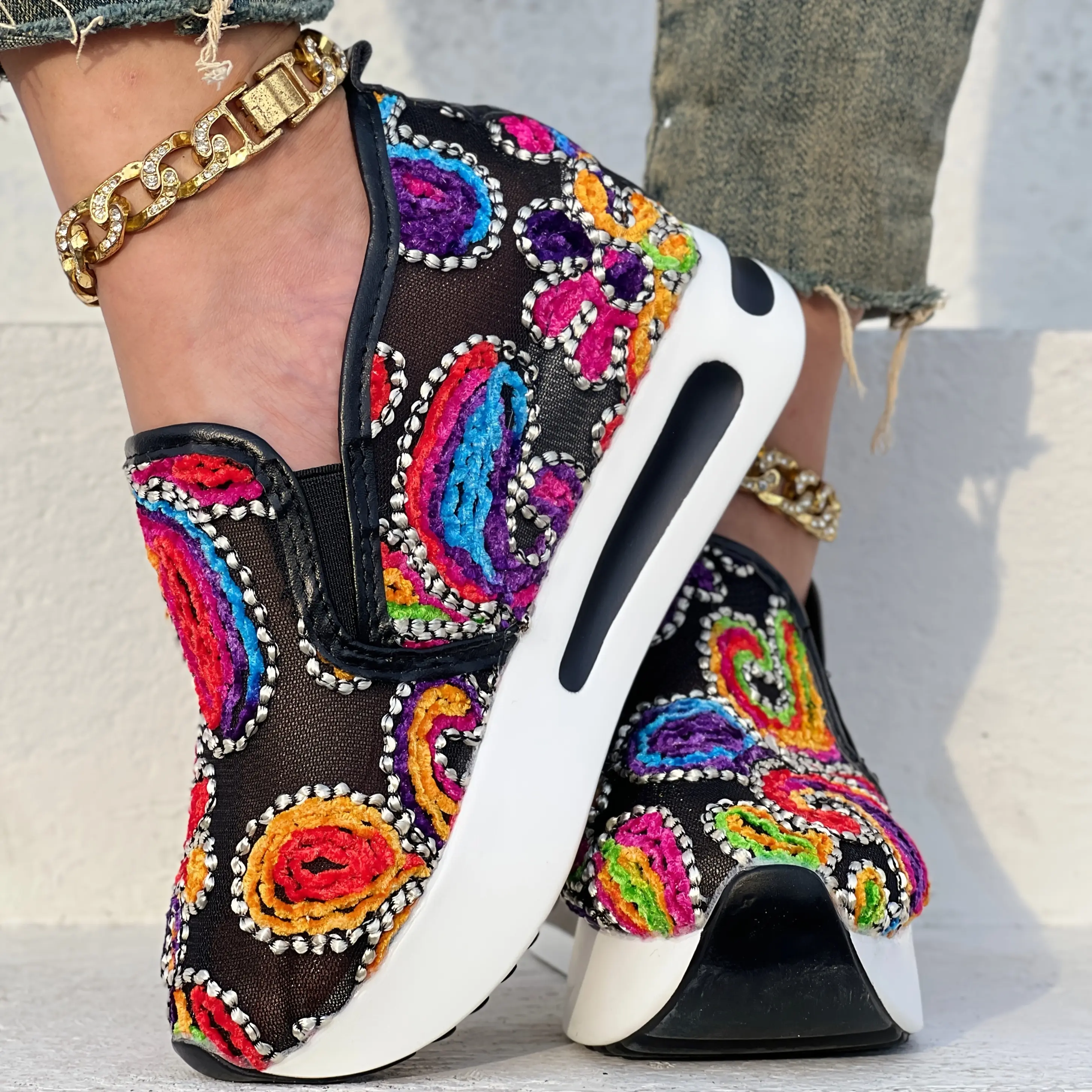 Women's Thick Sole Mesh Slip Daily Shoes Light Airy Walking Snkrs lifestyle go to agile outdoor sports flexible multi sport athletic footwear street style cross trainer everyday Chic Essential training trendy stylish