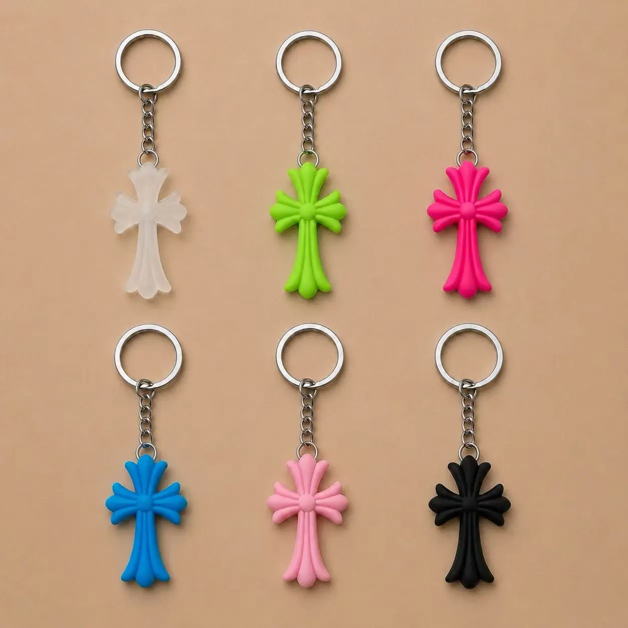 Y2K Gothic Cross Keychain Cute Silicone Bag Charm Key Ring for Purse Backpack