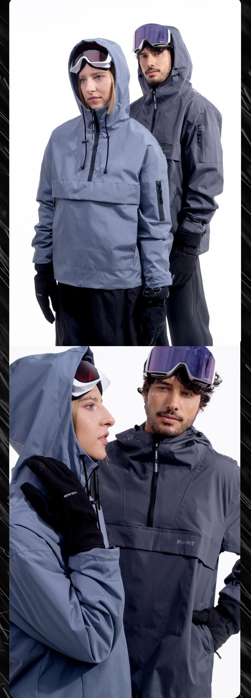 【Restocked】PUFFIT STM-TEX Waterproof Oversized Fall Hoodie Coat Warm Half Zip Rain Jacket with Adjustable Waist, Hood & Cuffs, Jacket Outerwear with Large Kangaroo Pocket for All Seasons Daily Wear,Shell Jacket,Ski Jacket,Plus Size Fit,Spring