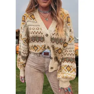 Women's Western-Pattern Knitted Button Cardigan, Basic Knitwear Piece, Stylish Women's Top, Versatile Tee Alternative