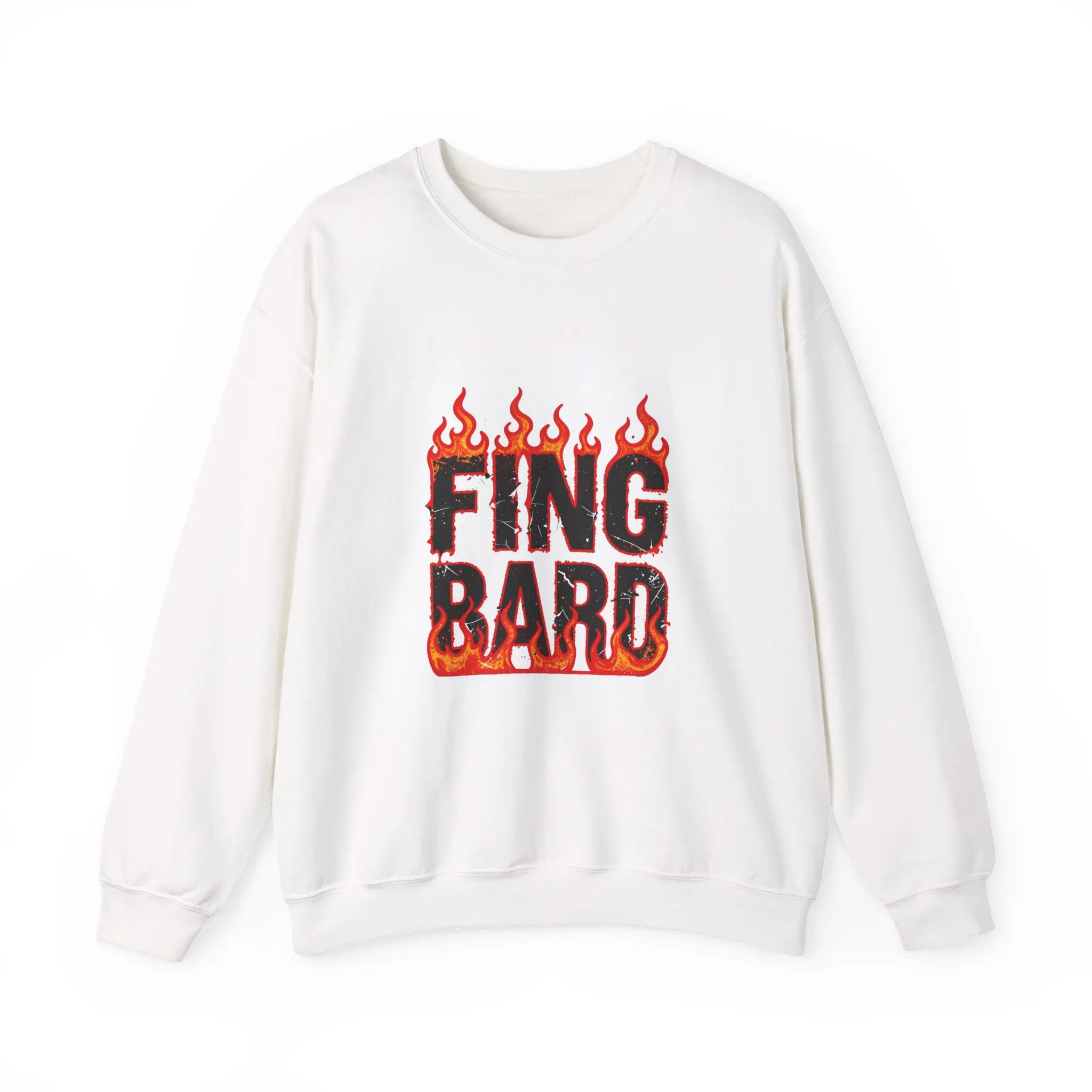Fing Bard flame text Sweatshirt | Flaming Party Punk Crewneck White Cotton
