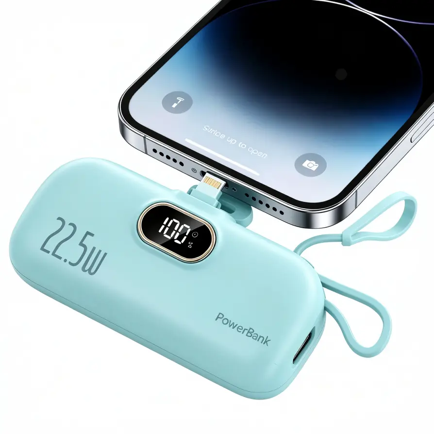 5000mAh Lightweight Pocket Mini Portable Charger, Digital Display Power Bank Supporting 22.5W Quick Charge, USB-A & Type-C Dual Output, Come With Charging Cable Universal for iOS and Android Phones
