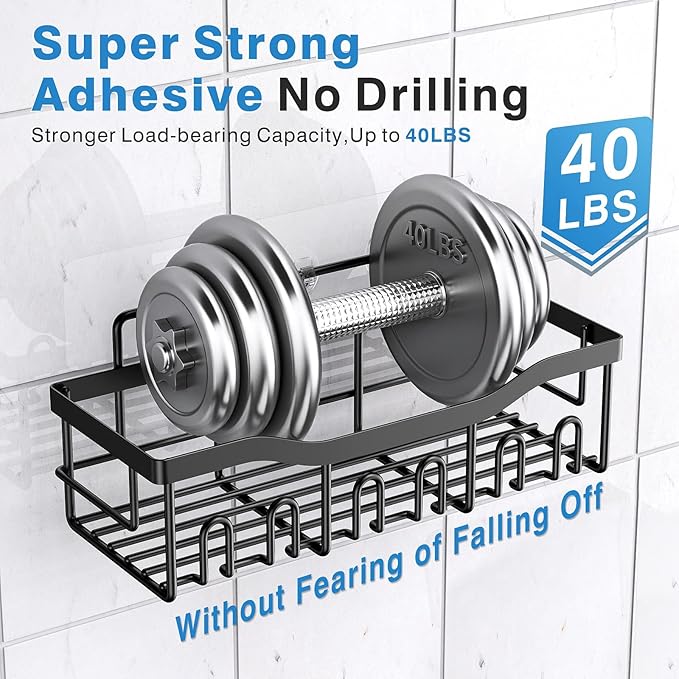 Rustproof Shower Caddy 5 Pack - Efficient Bathroom & Kitchen Storage with Shower Shelves, Durable & Easy to Clean, Black, Grey & Stainless Steel 3Pc-Black, Self-Adhesive Wall-Mounted Shower Caddy, Stainless Steel L-shaped