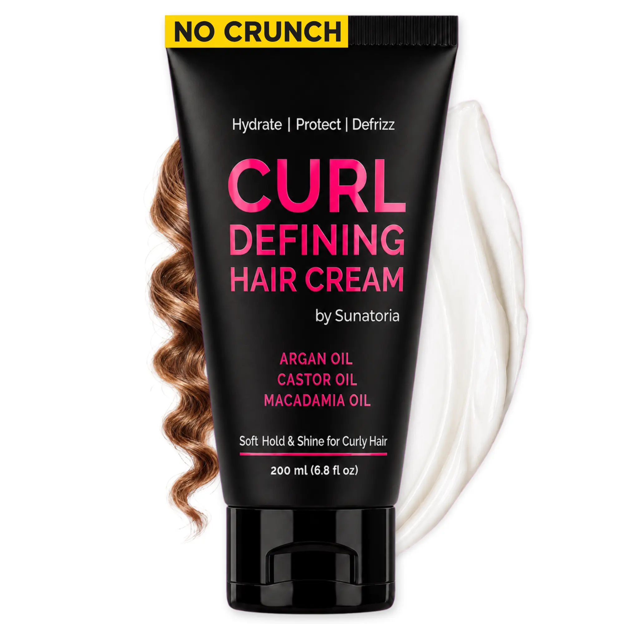 SUNATORIA Curl Cream & Leave In Conditioner, Light Anti-Frizz Hair Products with Argan & Macadamia Oil, Hydrating Treatment for Wavy & Curly Hair, 200ml, Flawless, Moisture, Curly Hair Products