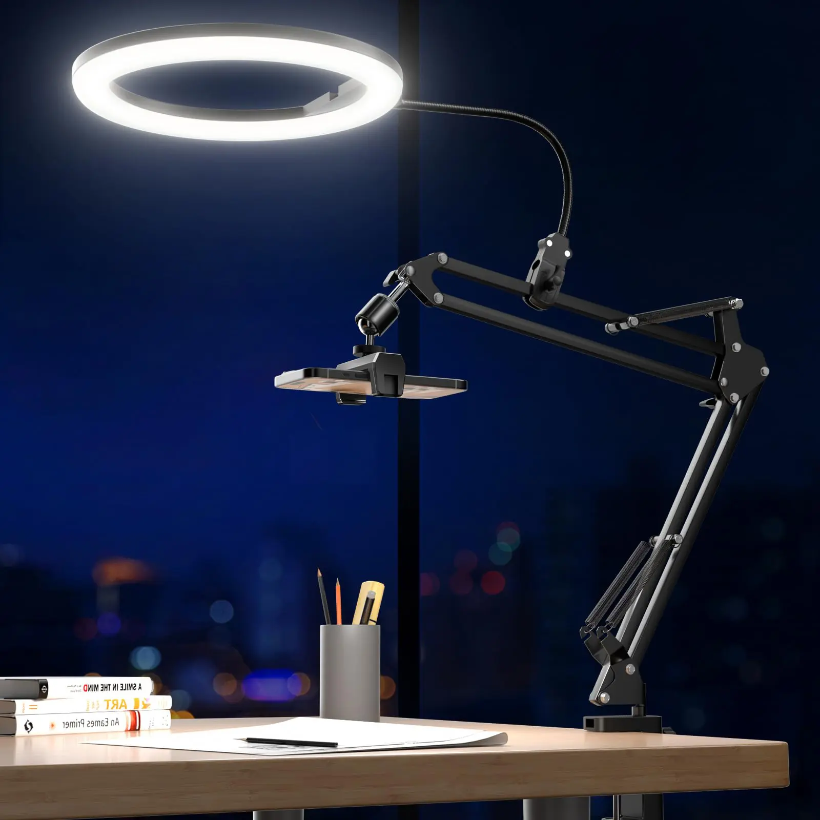 UBeesize 10" Ring Light Kit with Overhead Phone Mount, LED Selfie Light with Stand and Phone Holder, Desk Light for iPhone, Desk Tripod for Video Recording, YouTube, TikTok, Live Stream, Cooking, Vlog, Makeup, Nail Art & Drawing for Artists