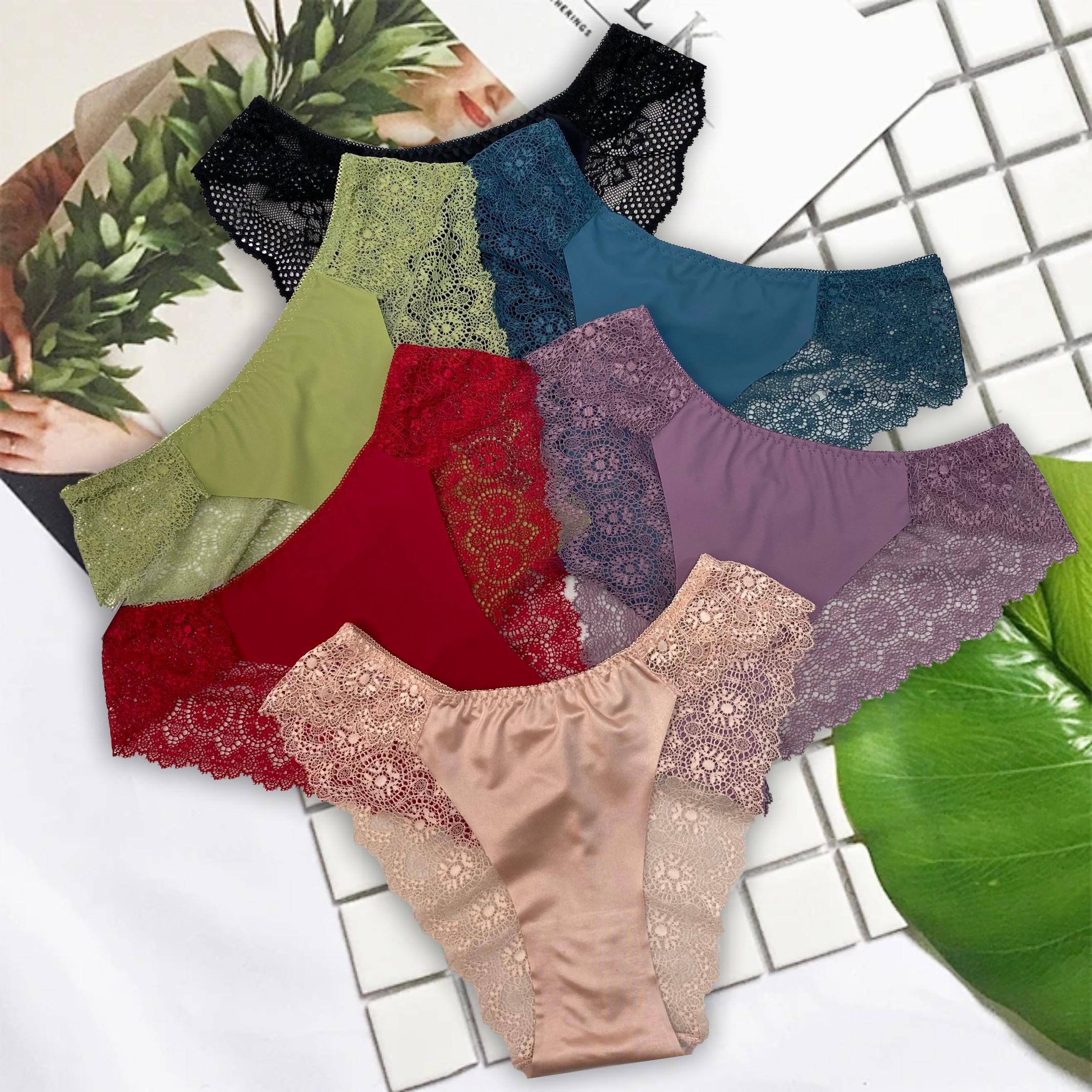 SeamlessLace Women's 6 PCS Contrast Lace Panty Set Assorted Colors Basic Minimalist Cotton Bikini Briefs Comfortable Everyday Lingerie Elegance Pieces Suit Style Elegant Underwear Thongs Period Underwear Womenswear Chic Cute