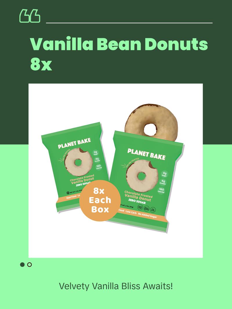 Planet Bake Vanilla Bean Donuts 8 Pack - Plant-Based, Low-Carb, Gluten-Free, No Sugar Alcohol, Sweetened for Snack & Dessert Planet Bake Vanilla Bean Donuts 8 Pack - Plant-Based, Low-Carb, Gluten-Free, No Sugar Alcohol, Sweetened for Snack & Dessert