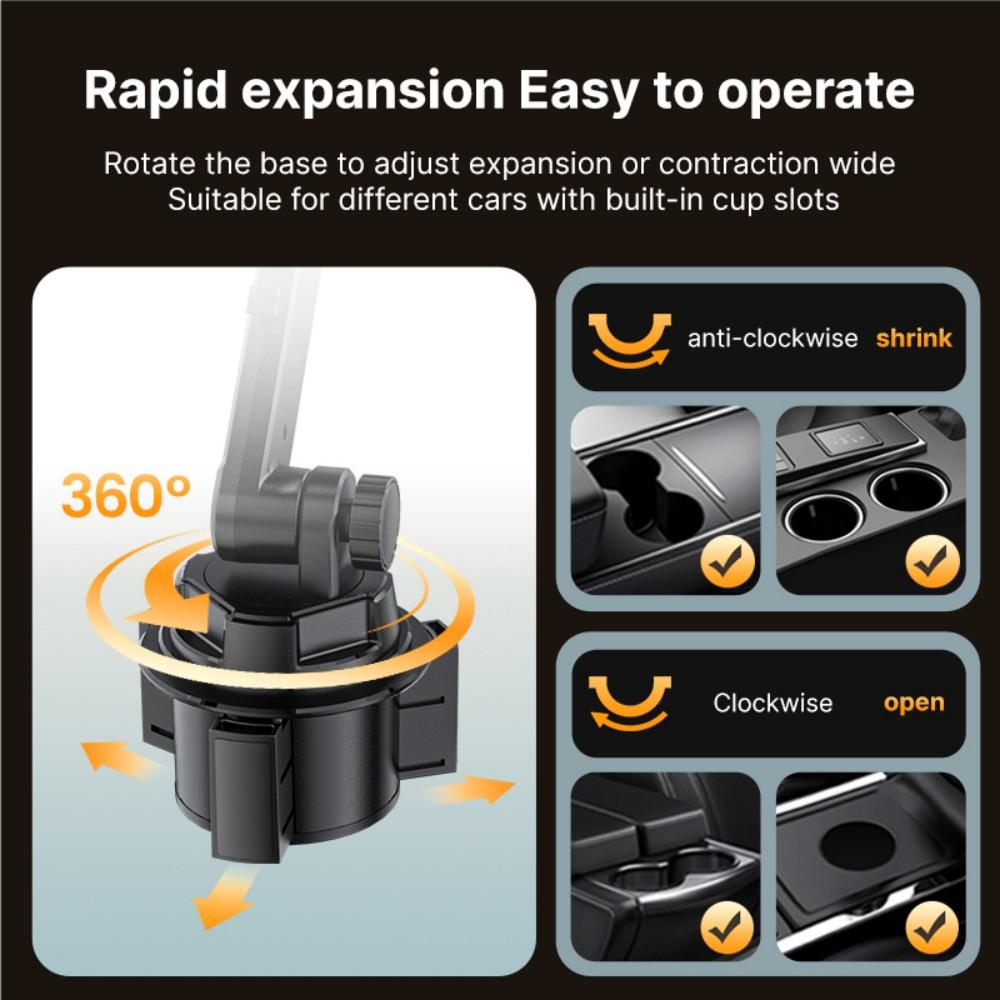 4 in 1 Car Cup Holder Expander Tray with Phone Holder, 360° Rotating Large Car Food Tray, Car Console Organizer for Drink Snack Phone, Universal for Car SUV Truck Van Pickup