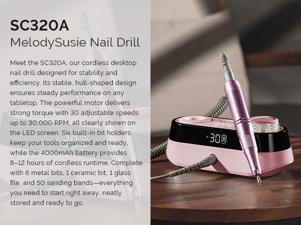 SC320A Desktop Multifunctional Rechargeable Nail Drill 30,000RPM with Elegant Design for All Manicure Shaping & Gel Removal, Ideal for Nail Artists & Home Use