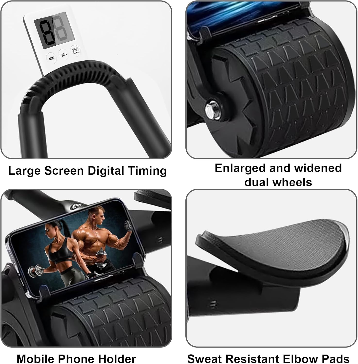 Upgraded Ab Roller Wheel with Timer & Knee Mat,Automatic Rebound Abdominal Wheel with Elbow Support Ab Workout Equipment for Strengthening Core Muscles Abs Exercise Roller for Women Men
