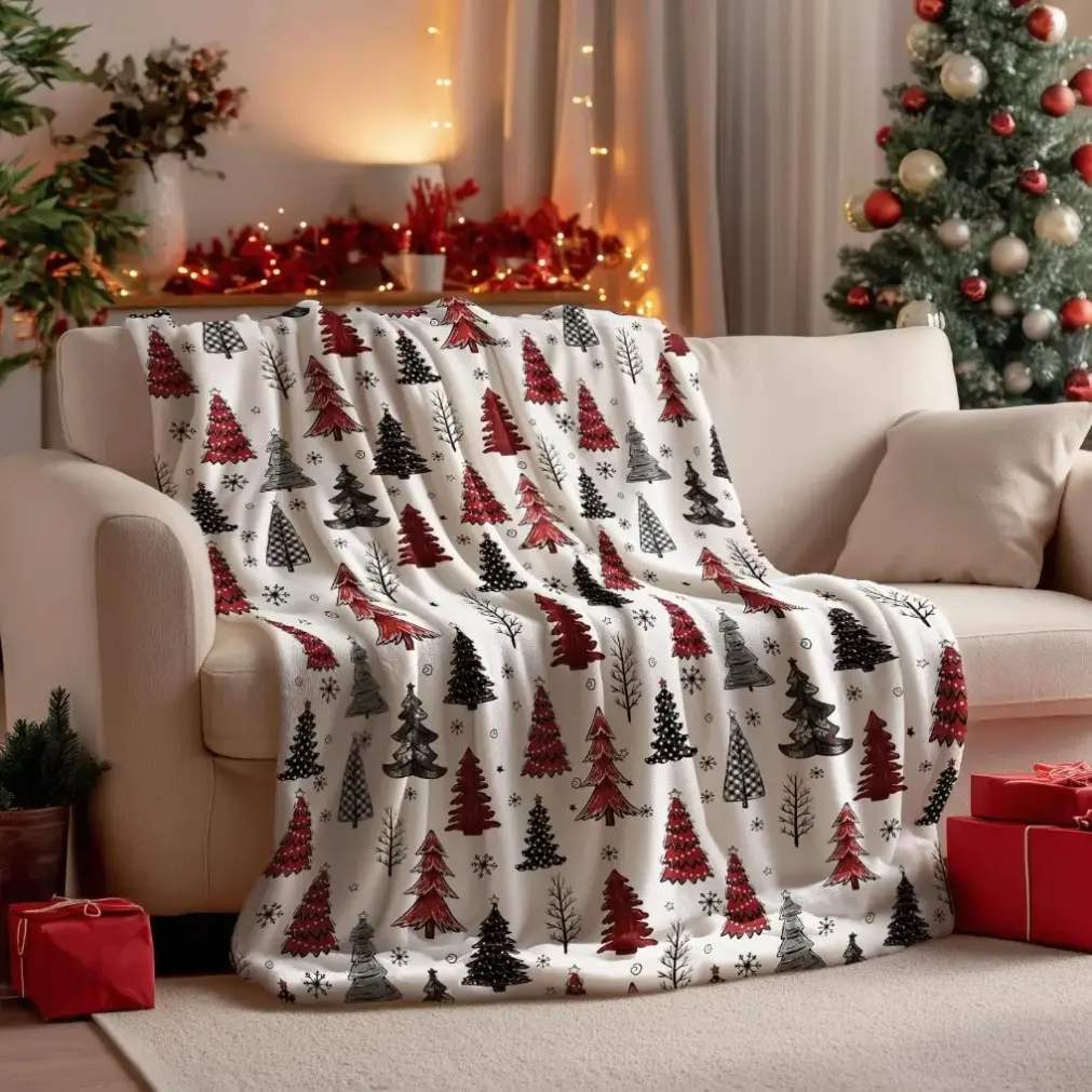 Christmas Flannel Throw Blanket - Christmas Tree, Buffalo Plaid, Dot Patterns - Soft Fuzzy Plush Fleece for Couch, Bed - Ideal Gift for Adults, Kids