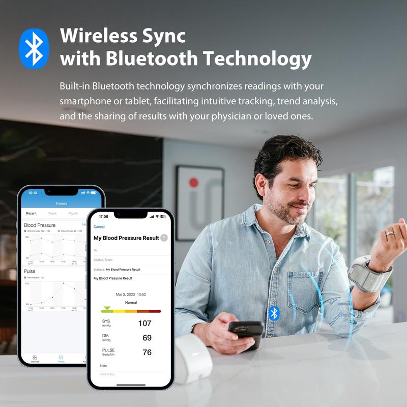 iHealth Push Wrist Blood Pressure Monitor, Digital Bluetooth Blood Pressure Machine with Large Display and Portable Carrying Case Healthcare Kit