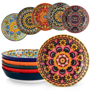 Vancasso LUMI Series Bowls Set of 6, 26/32 oz Porcelain Cereal & Pasta Bowls, Colorful Boho Pattern Ceramic Serving Bowls for Salad, Soup, Oatmeal & Pasta, Microwave & Dishwasher Safe Tableware Tableware