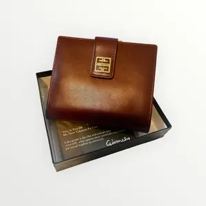 Pre-owned Givenchy LEATHER Small Leather Goods Burgundy Bifold Wallet Bordeaux Leather