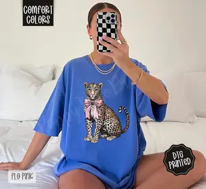 Cheetah Leopard Coquette Bow Shirt, Women's Coquette Leopard T-Shirt, Cheetah Aesthetic Tee, Leopard Gift For Woman