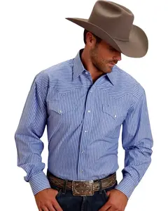 Stetson Men's Striped Long Sleeve Snap Western Shirt - 11-001-0476-0802 Bu