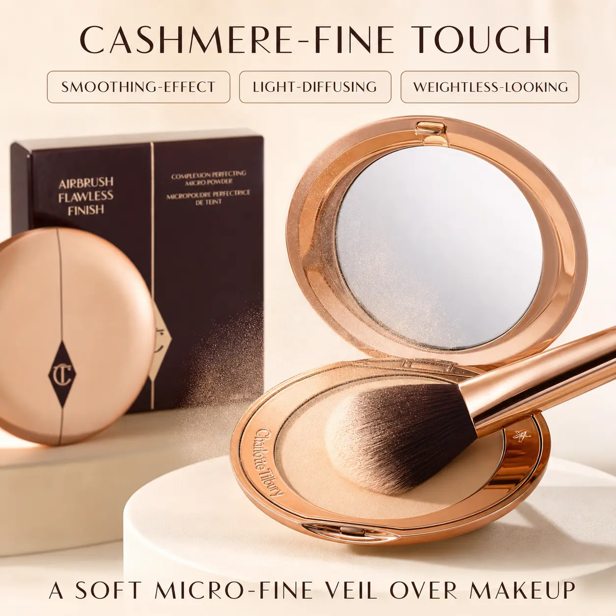 Charlotte Tilbury Airbrush Flawless Finish Setting Powder - Pore-Blurring Pressed Makeup & Beauty Powder, Concealer & Foundation Companion, Hydrating for All Skin Types, Minimizes Shine with Soft-Focus Finish, 8g/0.28oz, Cosmetic, Makeup Powder