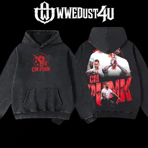 WWEDust4U Retro Vintage Limited Edition CM Punk Hoodie 100% Cotton Blend Pre-washed for Softness Classic Menswear Oversized - Apparel