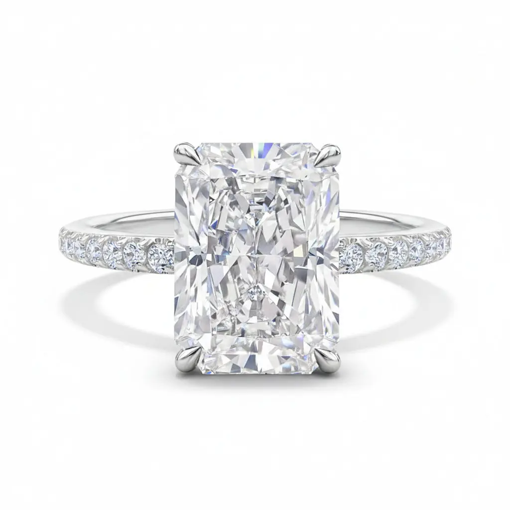 Bold Luxury 925 Sterling Silver Women's VVS1 Clarity Moissanite Ring - Rare Radiant Cut, Maximum Brilliance Silver Jewelry Accessory, Rare Cut