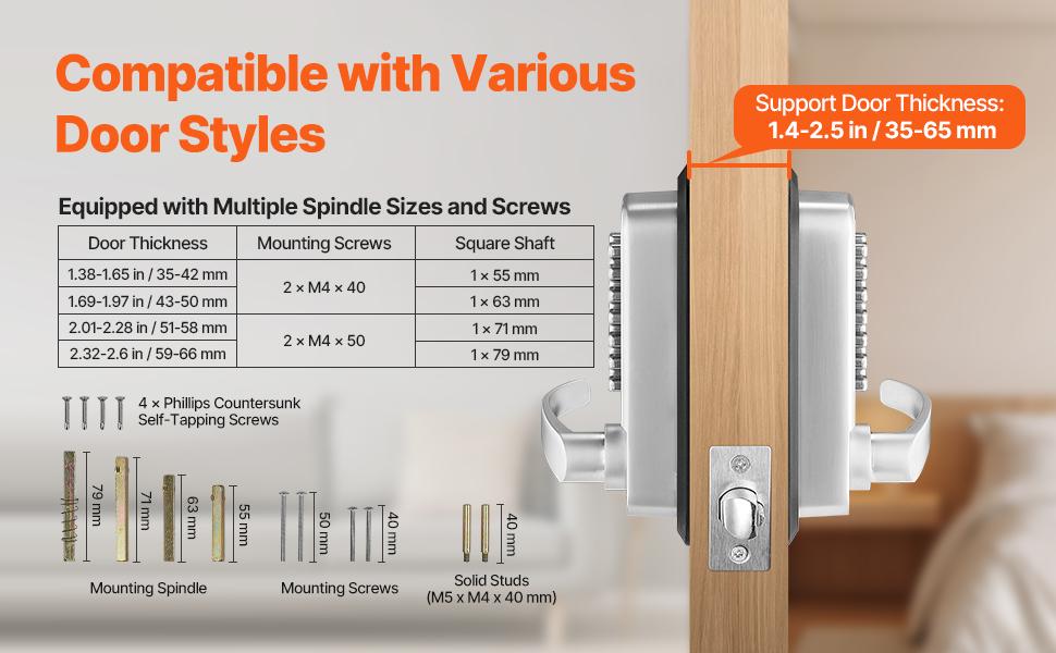 VEVOR Mechanical Keyless Entry Door Lock, 14 Key Mechanical Door Lock, Mechanical Keypad Door Lock with Handle, Double-Sided Stainless Steel Waterproof Keyless Gate Lock, for Home Office Yard, Sliver