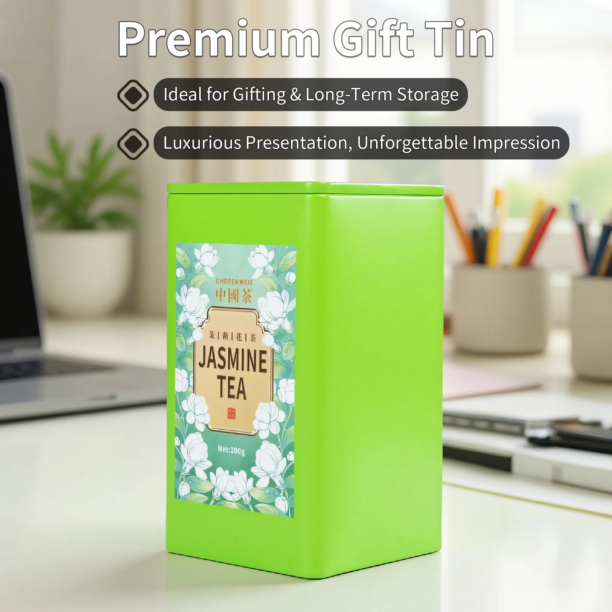 Chinese Style Jasmine Green Loose Leaf Tea - Natural, Fragrance-Focused Ambient Beverage, Caffeine-Free, Suitable for All Ages