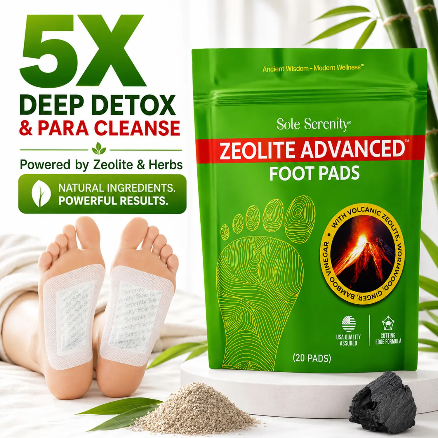 Sole Serenity Zeolite Detox Deep Cleansing Foot Patches for Sleep with Ginger Root Wormwood Foot Detox Cleanse
