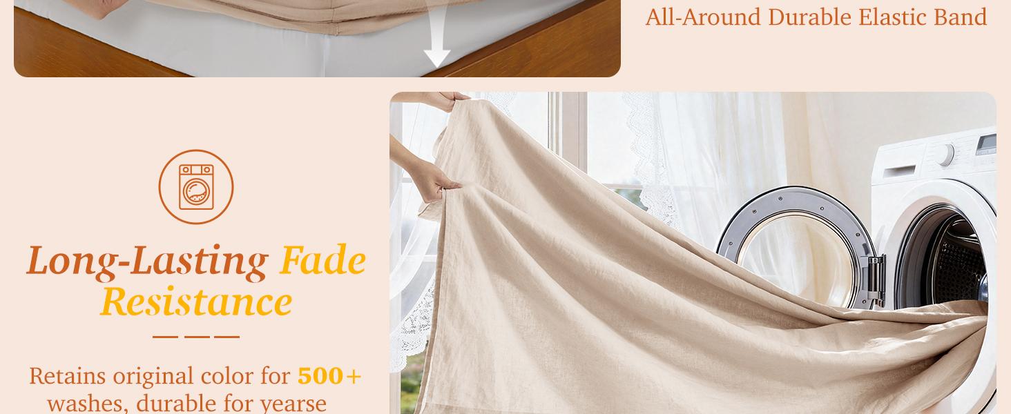 Soft Washed Linen Bed Sheets - Ultra-Soft Feel, Deep Pocket Cooling & Breathable Sheet Set, Temperature Regulating Fabric That Gets Softer With Every Wash
