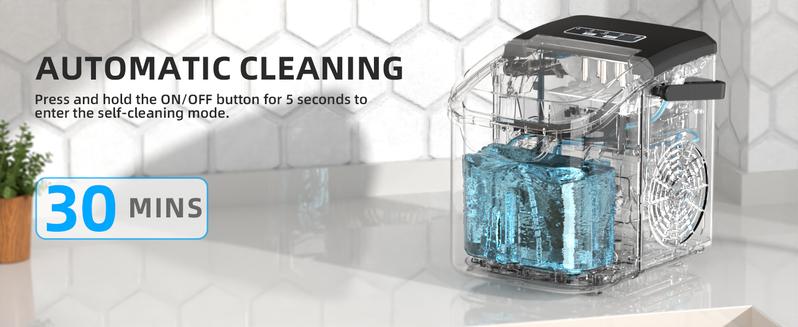 Antarctic Star Countertop Ice Maker Portable Ice Machine with Handle, 26Lbs/24H, Self-Cleaning Ice Makers, 9 Ice Cubes/6 Mins for Home Kitchen Bar Party, Black.