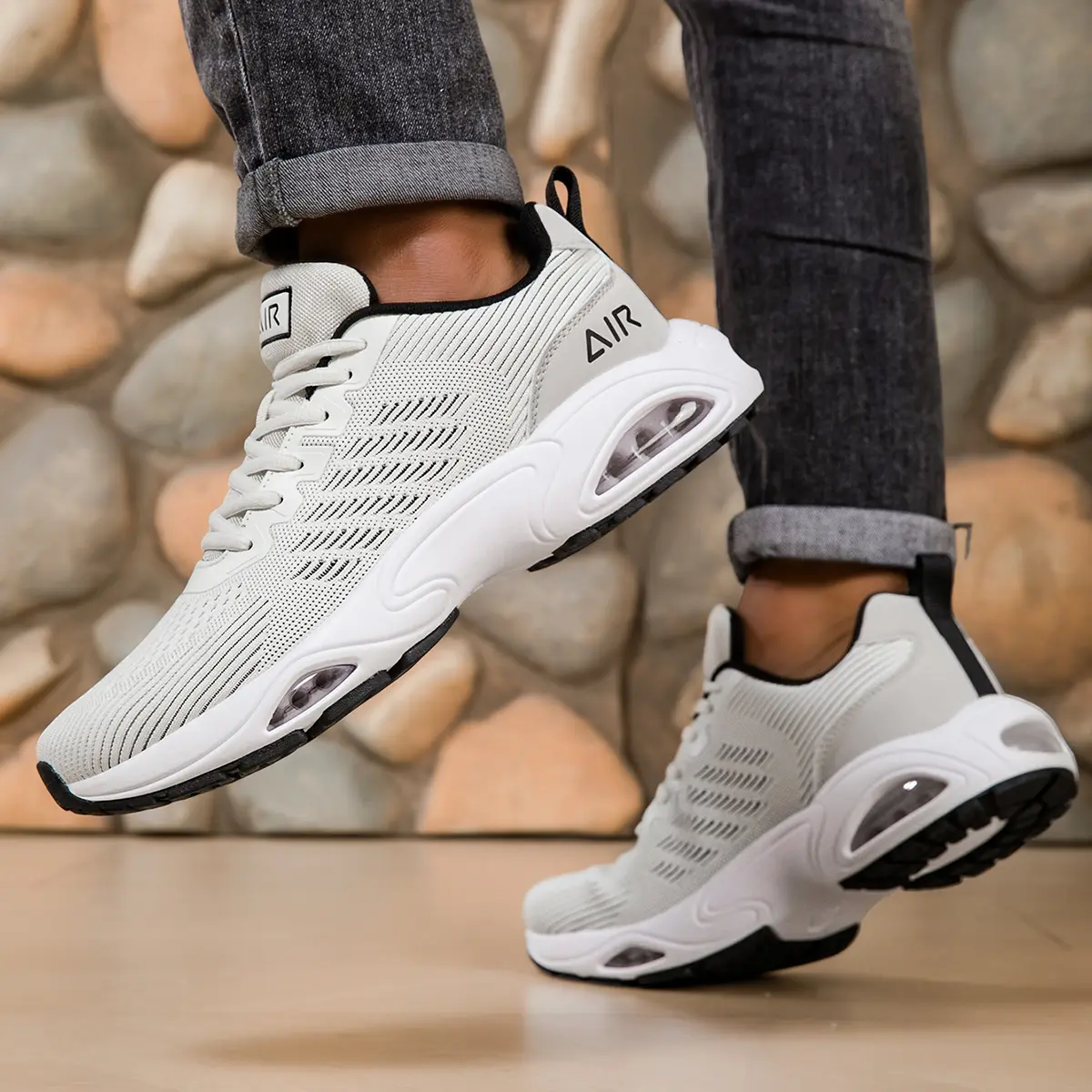 Men's Breathable Sports Shoes - Lightweight Colorblock Synthetic Training Sneakers with Air Cushion and Non-Slip Sole for Runners, Footwear, Gym Workouts, Walking Shoes