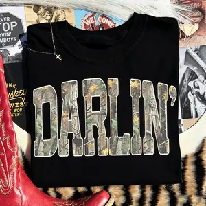Comfort Colors Retro Camo Western T-Shirt, Darlin Retro Camo Country Distressed Cowboy Quote, Camouflage Shirt, Western Concert Shirt, Southern Tee